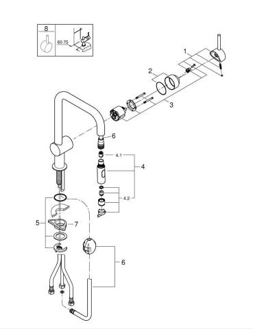 Baterie bucatarie Grohe Minta, monocomanda, 3/8, cartus ceramic, pipa tip U, dus extractabil, pivotanta, antracit mat [2]