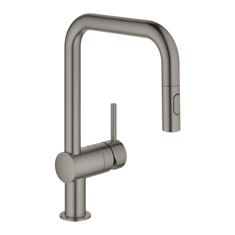 Obiecte sanitare - Baterie bucatarie Grohe Minta, monocomanda, 3/8, cartus ceramic, pipa tip U, dus extractabil, pivotanta, antracit mat