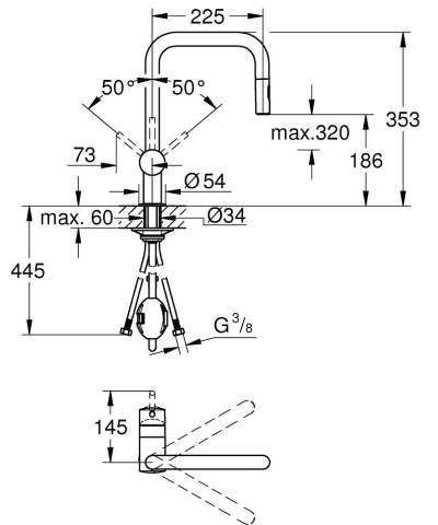 Baterie bucatarie Grohe Minta, monocomanda, 3/8, cartus ceramic, pipa tip U, dus extractabil, pivotanta, antracit mat [3]