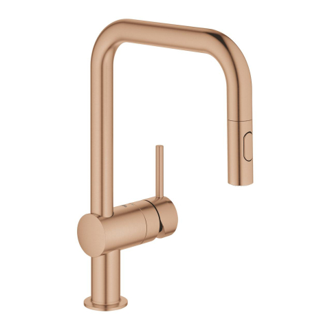 Obiecte sanitare - Baterie bucatarie Grohe Minta, monocomanda, 3/8, cartus ceramic, pipa tip U, dus extractabil, pivotanta, cupru mat