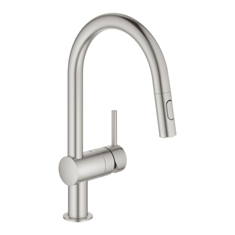 Obiecte sanitare - Baterie bucatarie Grohe Minta pipa tip U, monocomanda, pipa inalta, dus extractabil, cartus ceramic, pivotanta, crom mat