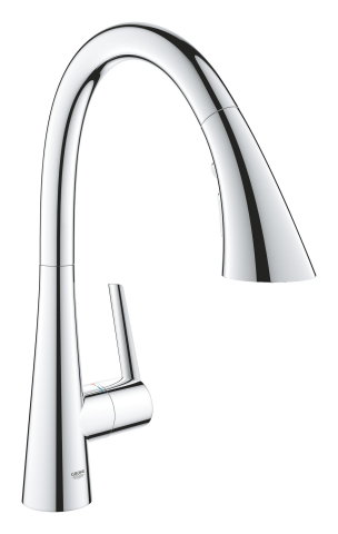 Obiecte sanitare - Baterie bucatarie Grohe Scala pipa tip C 3 functii, monocomanda, pivotanta, cartus ceramic, limitator de temperatura, dus extractabil, crom