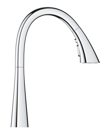 Baterie bucatarie Grohe Scala pipa tip C 3 functii, monocomanda, pivotanta, cartus ceramic, limitator de temperatura, dus extractabil, crom [4]