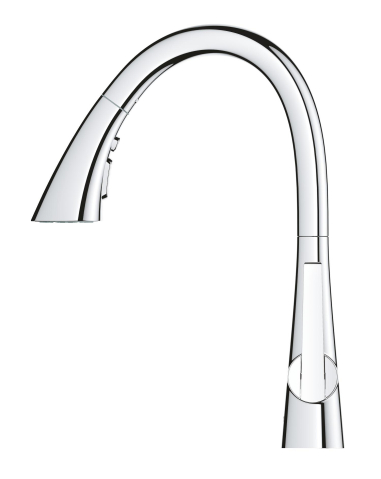 Baterie bucatarie Grohe Scala pipa tip C 3 functii, monocomanda, pivotanta, cartus ceramic, limitator de temperatura, dus extractabil, crom [1]