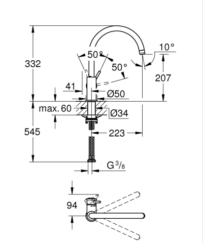 Baterie bucatarie Grohe Start classic pipa tip C, pipa inalta, pivotanta, cartus ceramic, monocomanda, crom [1]