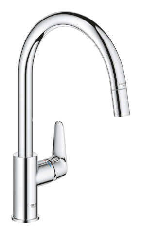 Obiecte sanitare - Baterie bucatarie Grohe Start curve sink monocomanda, pivotanta, cartus ceramic, dus extractabil, protectie anti-reflux, crom