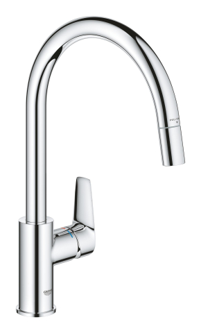 Obiecte sanitare - Baterie bucatarie Grohe StartEdge pipa monocomanda, cartus ceramic, pivotanta, dus extractabil, limitator de debit, crom