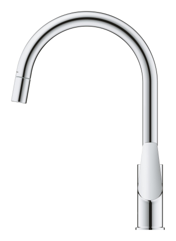 Baterie bucatarie Grohe StartEdge pipa monocomanda, cartus ceramic, pivotanta, dus extractabil, limitator de debit, crom [2]