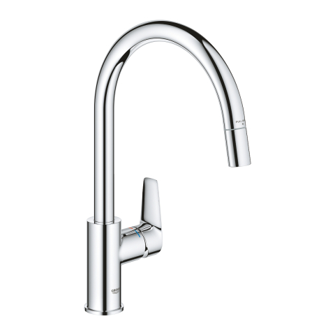 Obiecte sanitare - Baterie bucatarie Grohe StartEdge pipa monocomanda, pipa inalta, pivotanta, dus extractabil, cartus ceramic, limitator de temperatura, protectie anti-reflux, crom