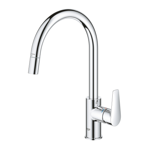 Baterie bucatarie Grohe StartEdge pipa monocomanda, pipa inalta, pivotanta, dus extractabil, cartus ceramic, limitator de temperatura, protectie anti-reflux, crom [3]