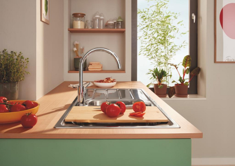 Baterie bucatarie Grohe StartEdge pipa monocomanda, pipa inalta, pivotanta, dus extractabil, cartus ceramic, limitator de temperatura, protectie anti-reflux, crom [6]