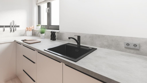 Baterie bucatarie Grohe Start monocomanda, pipa medie, pivotanta, cartus ceramic, negru [5]