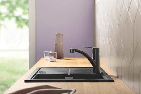 Baterie bucatarie Grohe Start monocomanda, pipa medie, pivotanta, cartus ceramic, negru [8]