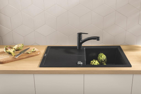 Baterie bucatarie Grohe Start monocomanda, pipa medie, pivotanta, cartus ceramic, negru [9]