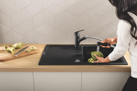 Baterie bucatarie Grohe Start monocomanda, pipa medie, pivotanta, cartus ceramic, negru [7]