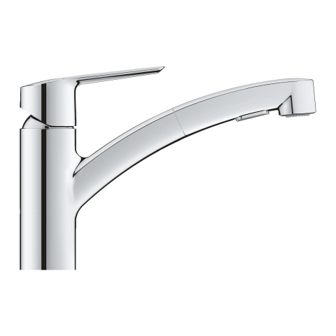 Baterie bucatarie Grohe Start pipa joasa, monocomanda, pipa tip L, pipa joasa, pivotanta, cartus ceramic, dus extractabil, crom [1]