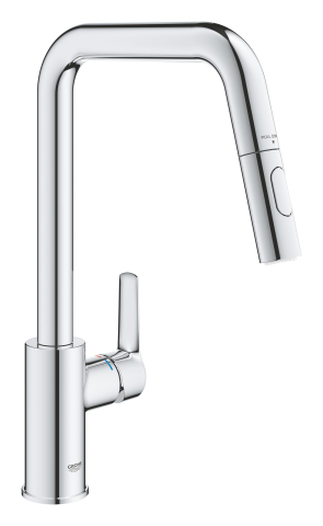 Obiecte sanitare - Baterie bucatarie Grohe Start, pipa tip U 2 functii, monocomanda, cartus ceramic, pipa inalta, pipa tip L, 2 functii, limitator temperatura, pivotanta, dus extractabil, crom