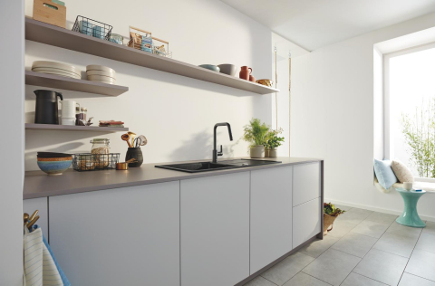 Baterie bucatarie Grohe Start, pipa tip U 2 functii, monocomanda, cartus ceramic, pipa inalta, pipa tip L, 2 functii, limitator temperatura, pivotanta, dus extractabil, negru [4]