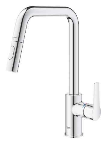 Baterie bucatarie Grohe Start, pipa tip U 2 functii, monocomanda, cartus ceramic, pipa inalta, pipa tip L, 2 functii, limitator temperatura, pivotanta, dus extractabil, crom [7]