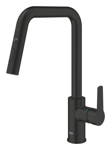 Baterie bucatarie Grohe Start, pipa tip U 2 functii, monocomanda, cartus ceramic, pipa inalta, pipa tip L, 2 functii, limitator temperatura, pivotanta, dus extractabil, negru [7]