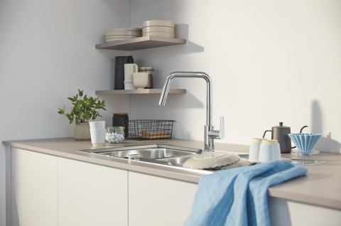 Baterie bucatarie Grohe Start, pipa tip U 2 functii, monocomanda, cartus ceramic, pipa inalta, pipa tip L, 2 functii, limitator temperatura, pivotanta, dus extractabil, crom [2]