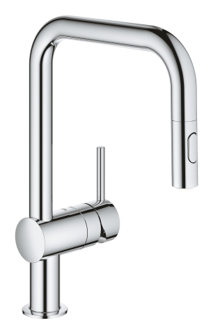 Obiecte sanitare - Baterie bucatarie Grohe Vento pipa tip U 2 functii, monocomanda, pivotanta, cartus ceramic, limitator de temperatura, dus extractabil, crom