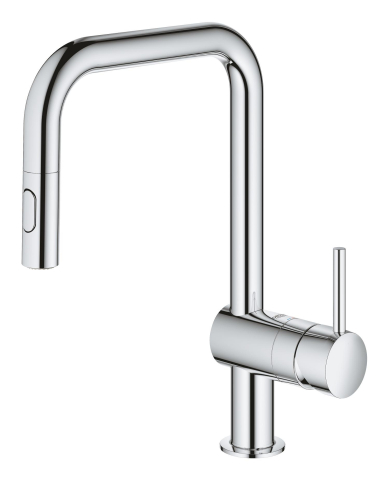 Baterie bucatarie Grohe Vento pipa tip U 2 functii, monocomanda, pivotanta, cartus ceramic, limitator de temperatura, dus extractabil, crom [1]