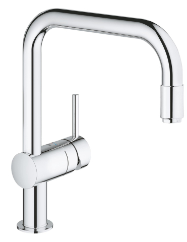 Obiecte sanitare - Baterie bucatarie Grohe Vento pipa tip U aerator, monocomanda, pipa inalta, cartus ceramic, dus extractabil, crom