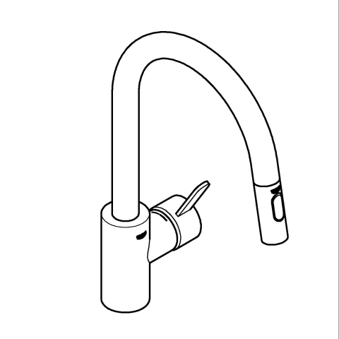 Baterie bucatarie Grohe Via Cosmo pipa tip C 2 functii, monocomanda, pipa inalta, cartus ceramic, dus extractabil, pivotanta, limitator de debit, crom [6]
