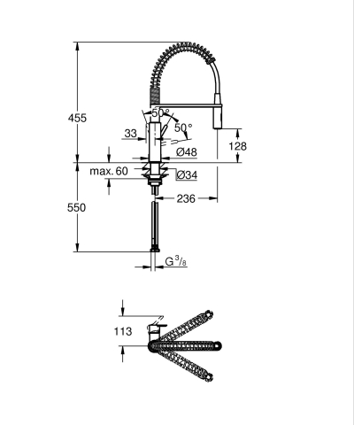 Baterie bucatarie Grohe Via Vosmo dus profesional pipa medie, pipa pivotanta, dus extractabil, 2 functii, crom mat [2]