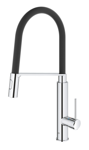 Baterie bucatarie Grohe Viamo Sink dus profesional, monocomanda, pivotanta, cartus ceramic, pipa tip U, limitator de temperatura, dus extractabil, crom [3]
