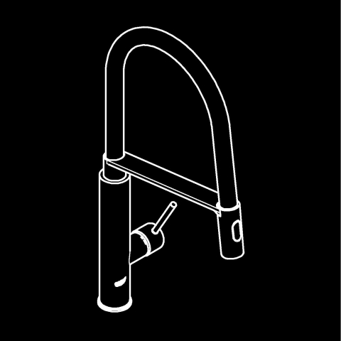 Baterie bucatarie Grohe Viamo Sink dus profesional, monocomanda, pivotanta, cartus ceramic, pipa tip U, limitator de temperatura, dus extractabil, crom [5]