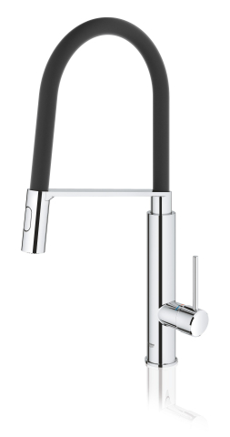 Baterie bucatarie Grohe Viamo Sink dus profesional, monocomanda, pivotanta, cartus ceramic, pipa tip U, limitator de temperatura, dus extractabil, crom [1]