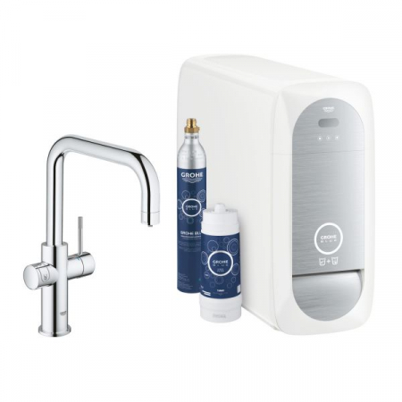Baterie bucatarie monocomanda sistem de filtrare apa racire apa si apa carbogazoasa 3 nivele mineralizare cartus ceramic pipa tip U pivotanta 150 Grohe Blue Home [1]
