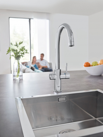 Baterii monocomanda - Baterie bucatarie monocomanda sistem de filtrare apa racire apa si apa carbogazoasa 3 nivele mineralizare cartus ceramic pipa tip C pivotanta 150 Grohe Blue Home