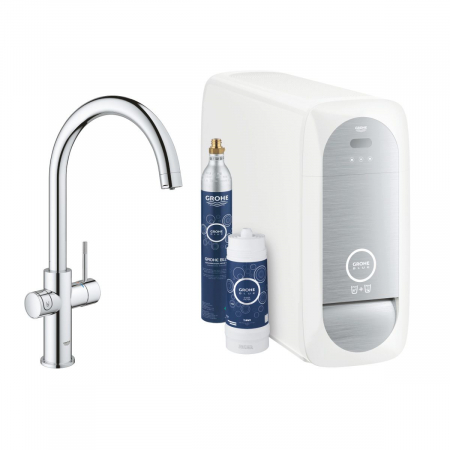 Baterie bucatarie monocomanda sistem de filtrare apa racire apa si apa carbogazoasa 3 nivele mineralizare cartus ceramic pipa tip C pivotanta 150 Grohe Blue Home [4]