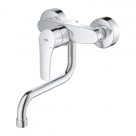 Baterie bucatarie pipa 216 mm cromata furtunuri flexibile Grohe Eurosmart New [2]