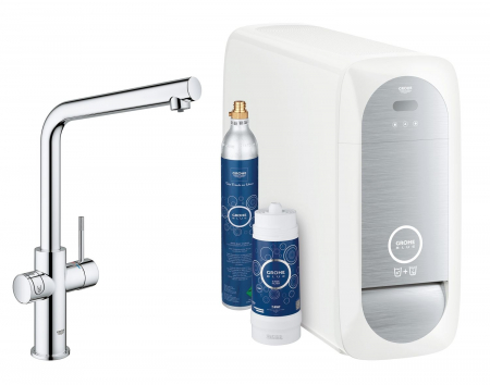 Baterie bucatarie monocomanda sistem de filtrare apa racire apa si apa carbogazoasa 3 nivele mineralizare cartus ceramic pipa tip L pivotanta 150 Grohe Blue Home [4]
