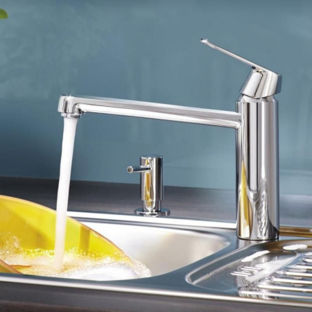 Baterii monocomanda - Baterie bucatarie monocomanda 1/2 cartus ceramic pipa medie pivotanta 140 limitator debit Crom Grohe Eurosmart Cosmopolitan
