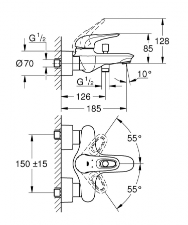 Baterie cada cromata fara furtun si para Grohe Eurostyle [1]