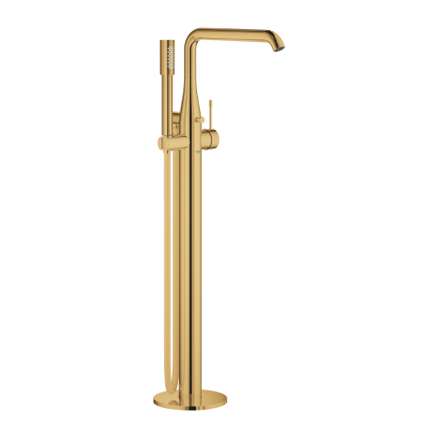 Obiecte sanitare - Baterie cada Grohe Essence New montare pe podea, 1/2"'', monocomanda, include set de dus, pivotanta, o pulverizare, necesita corp instalare, auriu lucios
