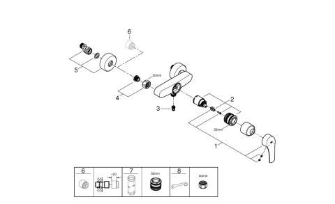 Baterie cada Grohe Eurosmart SilkMove montare pe perete, monocomanda, cartus ceramic, limitator temperatura, negru [3]