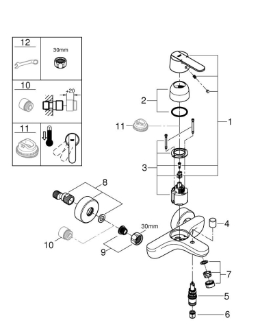 Baterie cada Grohe Get aparenta, monocomanda, diverter, aerator, limitator, crom [7]
