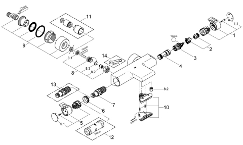 Baterie cada Grohe Grohtherm 2000 termostat, diverter, waterfall, anti-oparire, siguranta, crom [2]