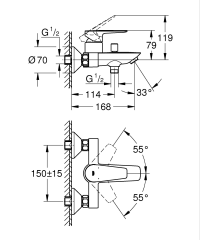 Baterie cada Grohe StartEdge cartus ceramic, diverter, limitator temperatura, negru mat [2]