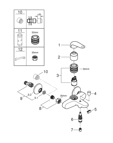 Baterie cada Grohe Swift montare pe perete, monocomanda, cartus ceramic, diverter, crom [4]