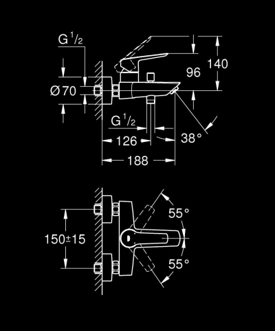 Baterie cada Grohe Start monocomanda, cartus ceramic, diverter, limitator temperatura, protectie anti-reflux, negru [6]
