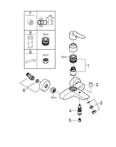 Baterie cada Grohe Start monocomanda, cartus ceramic, diverter, limitator temperatura, protectie anti-reflux, negru [5]
