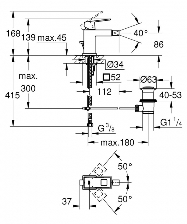 Baterie de bideu cromata furtunuri flexibile Grohe Eurocube [1]