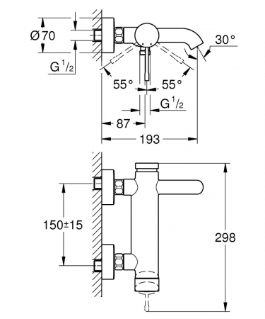 Baterie de cada/dus montare pe perete cromata Grohe Essence New [1]